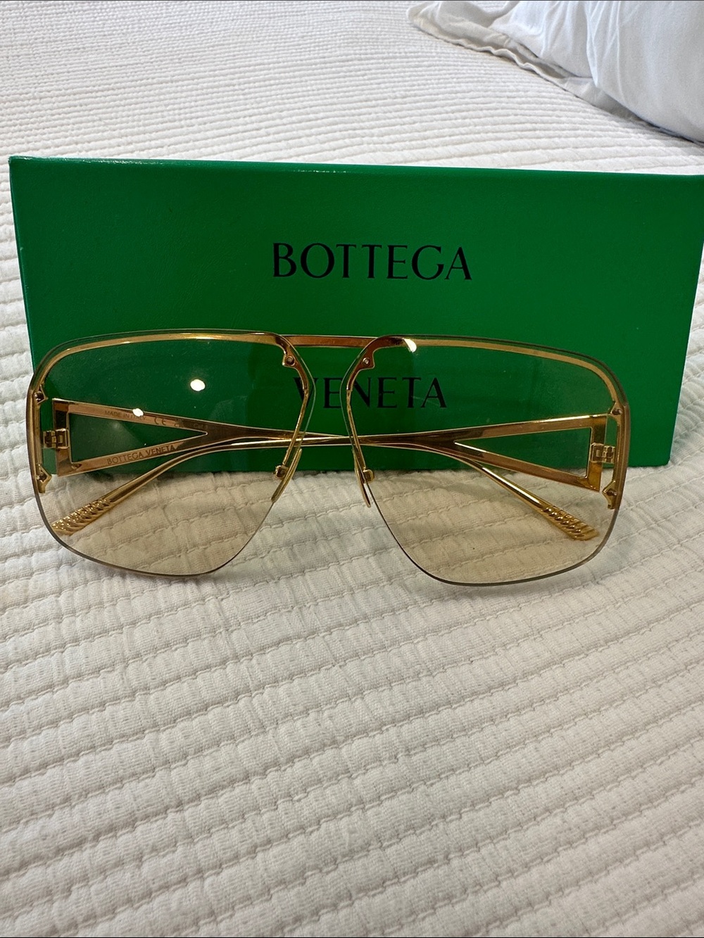 Bottega Veneta Gold Metal Sunglasses with Amber Gradient Lenses